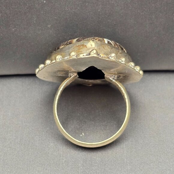 925 Sterling Silver Plated Turritella Agate Ring Size 8 Bezel Setting Bohemian - Picture 3 of 13